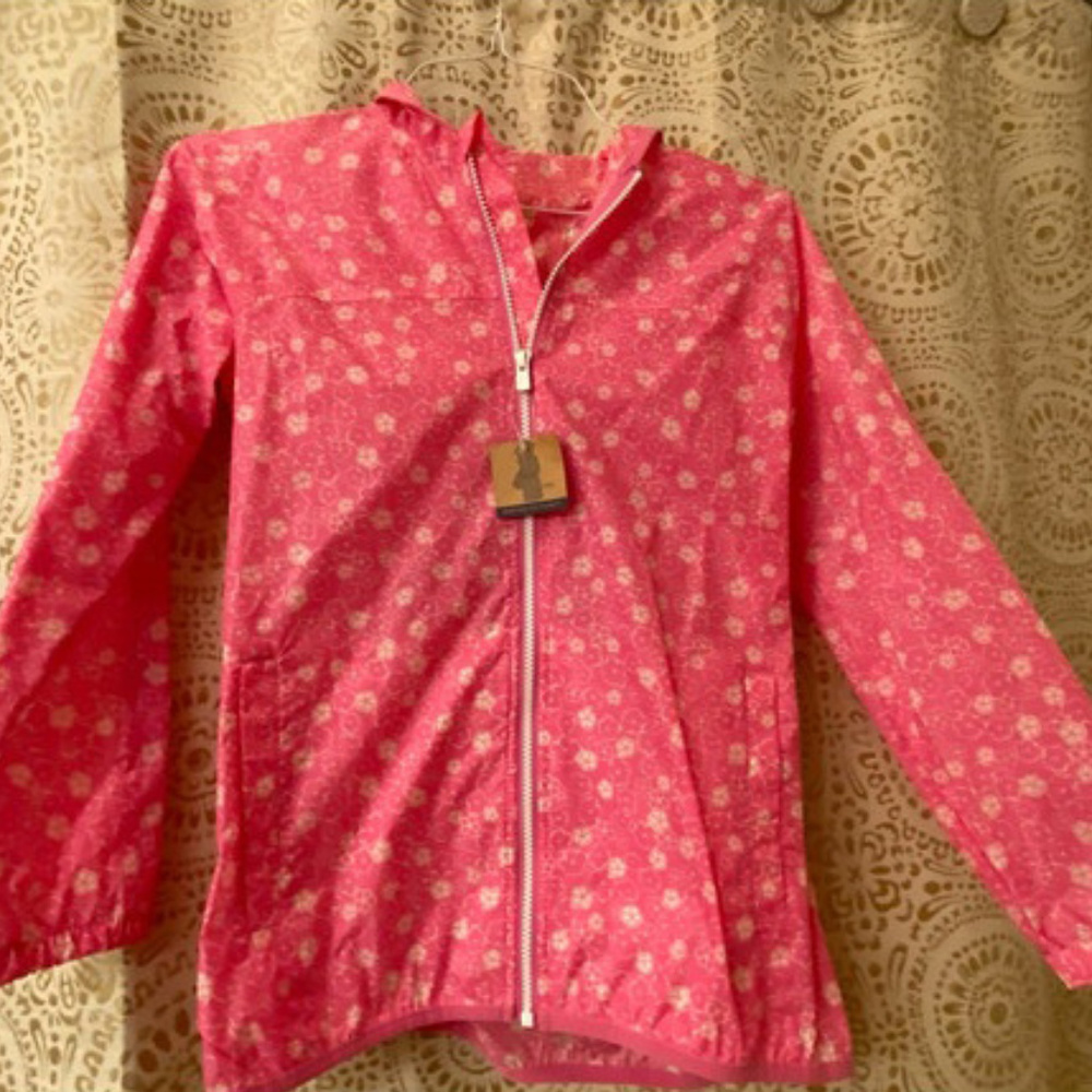 Lands End Pink Raincoat w/ Pocket & Hood